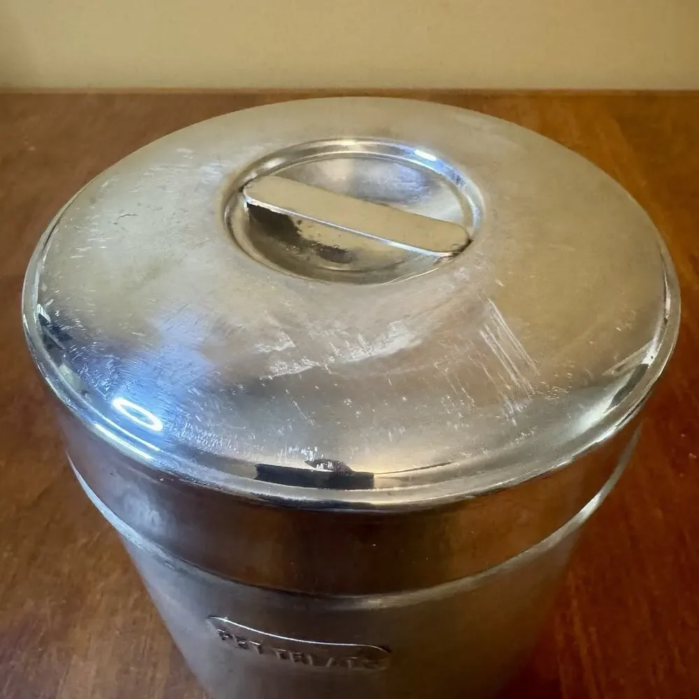 Large Stainless Steel Pet Treats Canister Container With Lid 8” x 7” Made India